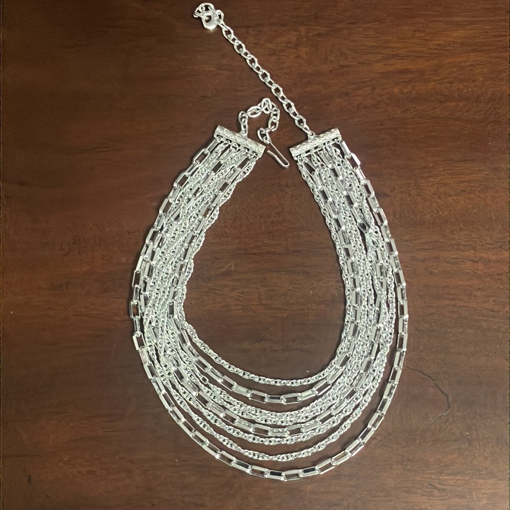 Vintage Silver-tone Multi--chain Bib Choker Necklace Made in West Germany